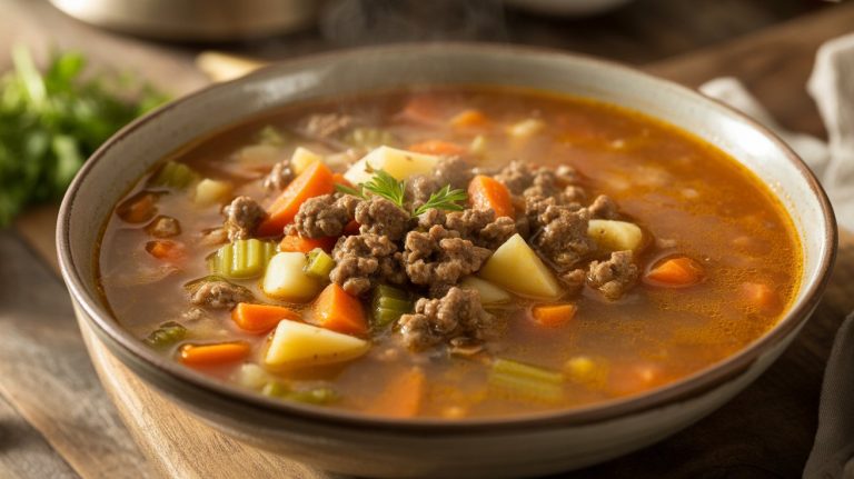 Homemade Vegetable Soup With Ground Beef